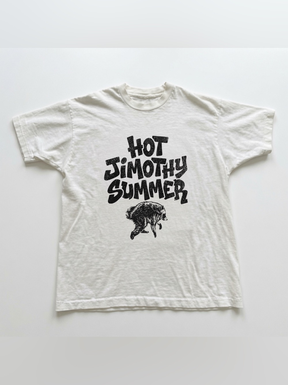 Hot Jimothy Summer Raccoon White Funny Meme Graphic T-Shirt